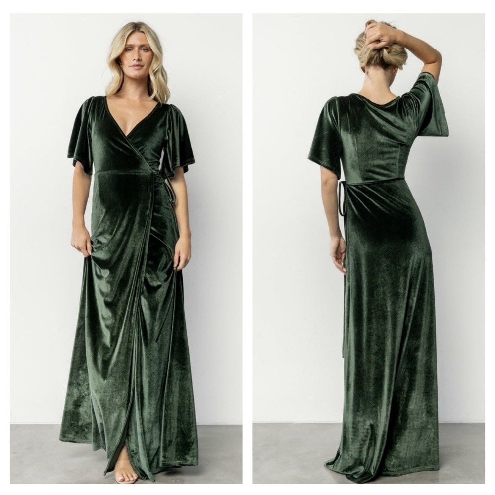 BALTIC BORN Esmerelda Green Velvet Wrap Maxi Dress Sz M